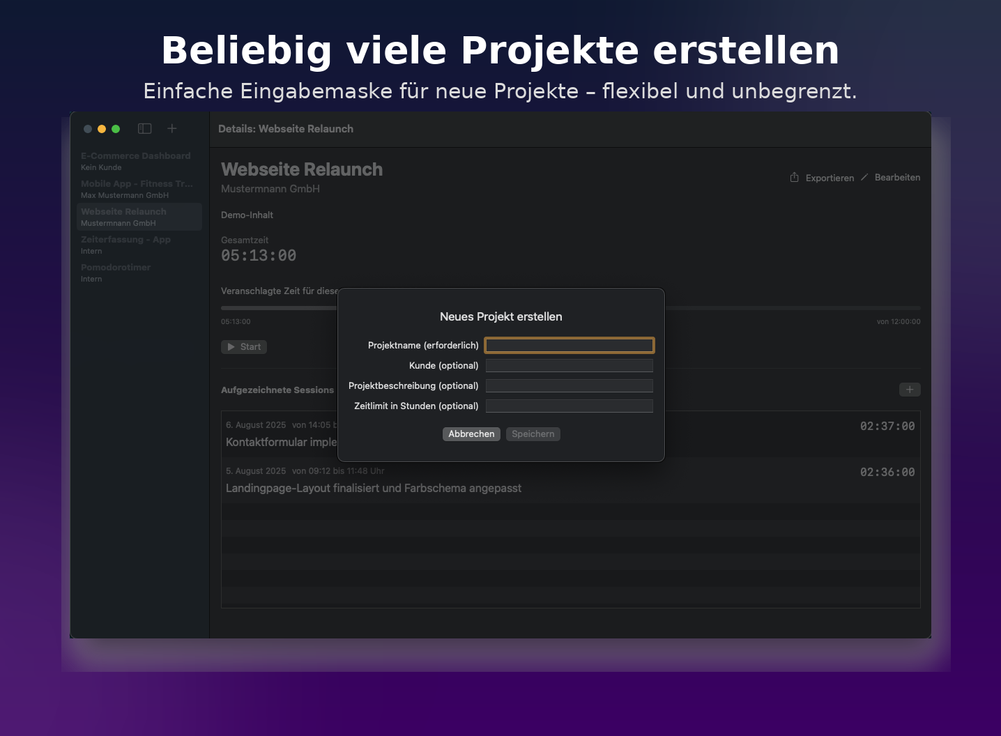 Neue Projekte erstellen
